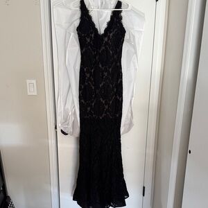 Betsy & Adam Black Lace V-Neck Maxi Dress